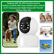 Hawkray 360° 2K 3MP Security Camera - AI Motion Detection & Color Night Vision