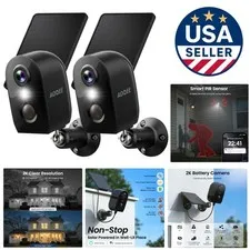 2-Pack Wireless Surveillance Cameras - 2K Video, Solar Charge & Alexa Compatible