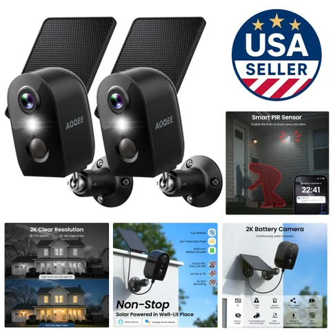 2-Pack Wireless Surveillance Cameras - 2K Video, Solar Charge & Alexa Compatible