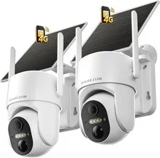 2-Pack 4G LTE Solar Security Cameras - 360° Night Vision & Free Cloud Storage