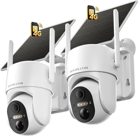 2-Pack 4G LTE Solar Security Cameras - 360° Night Vision & Free Cloud Storage