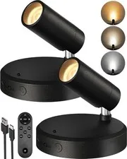 EZVALO Spotlights Indoor with Remote, 5500mAh Rechargeable 2Pack, Black