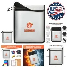 Secure Fireproof Document Bag - 15”x 11” Waterproof Storage with Dual Zippers