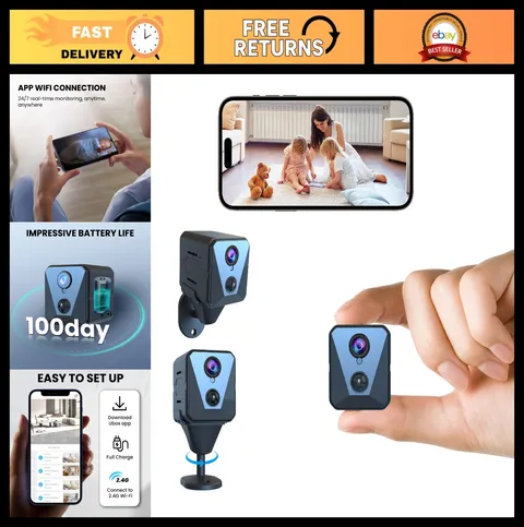 4K HD Mini Security Camera with Night Vision, WiFi, 100 Days Battery, Motion Det