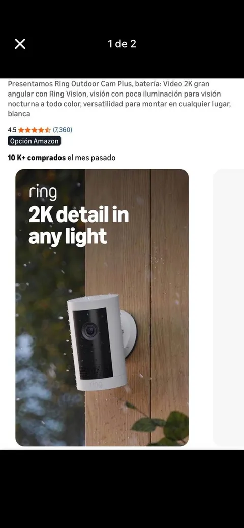 Ring Outdoor Cam Plus 2K Wireless Battery Powered Color Night Vision White