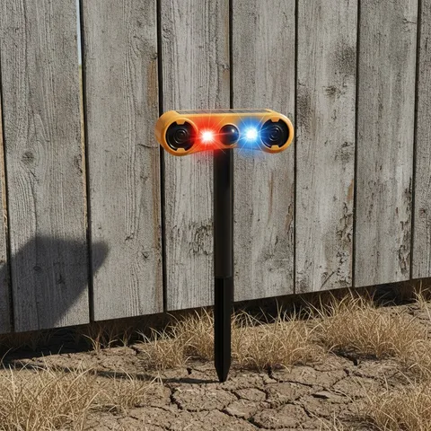 Solar Motion Sensor Alarm, 130dB, 13 Sounds, Red Blue Strobe Light, 4 Modes