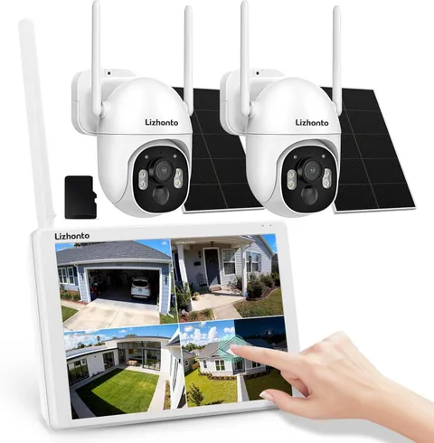 4MP Solar Wireless Security Camera System with Touch Monitor, Outdoor Home Surve