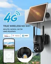 4G LTE Cellular Security Camera No Internet Needed, Solar No Wifi Security Cam