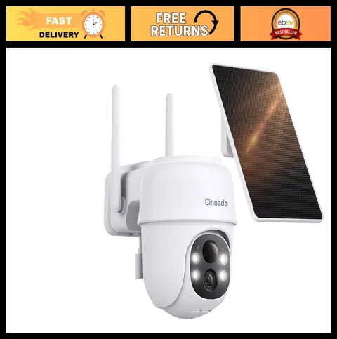 2K Solar Powered Wireless Security Camera Outdoor, White, 1 Pack - Night Vision,