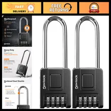 Heavy Duty 4-Digit Combination Locks - Weatherproof Long Shackle Padlocks, 2-Pac