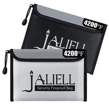 2 Pack Fireproof Money Bag (9.5x6.5''), Non-itchy 9.5" x 6.5", Black + Silver