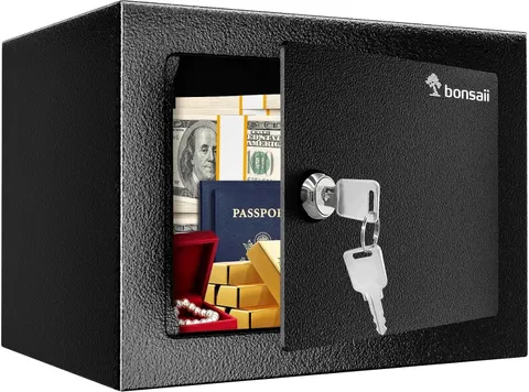 Safe Box with Key Lock, Steel Security Lock Box, 0.23 Cubic Feet, 9.06" W X 6.69