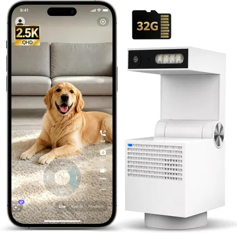 Genie S 2.5K Simply Safe Indoor Security Pet Camera with No Monthly Fee, Built-I
