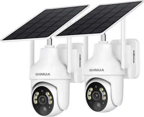 SEHMUA 2K Solar Security Cameras 2 Pack 360 PTZ WiFi