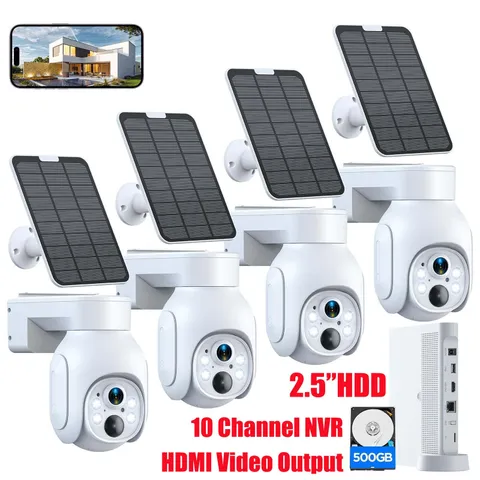 10CH Wireless 4MP Solar Powered Security Camera System Outdoor PTZ Cameras IP66