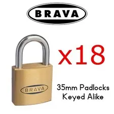 Padlocks x18  KEYED ALIKE BRAVA 35mm  High quality BULK LOT