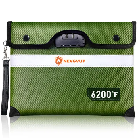 6200F Fireproof Money Bag with Lock A5 Files Zipper Reflective Strip Cash