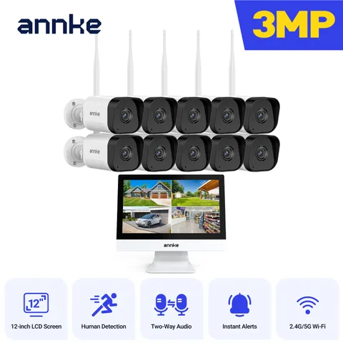ANNKE Wireless 4K NVR 12” Monitor 3MP WIFI Security Camera System Two Way Audio