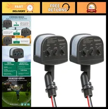 2 Pack Adjustable 240-Degree Motion Sensor - 60ft Range, 3 Modes, Outdoor Securi