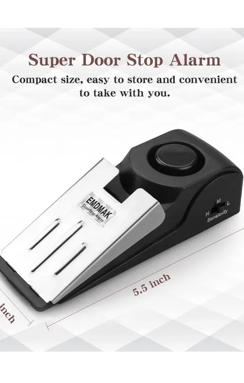 Door Stop Alarm with 120DB Siren Door Stop for Home & Travel (Black) (Pack of 2)