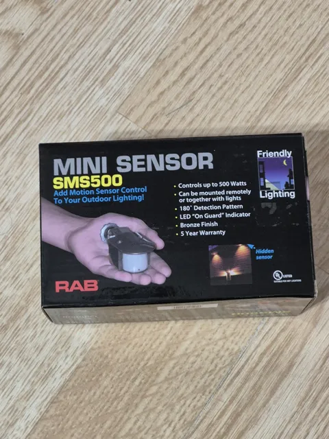 RAB Lighting SMS500 Mini Sensor, 180 Degrees Detection Pattern, 500W Power, 120V