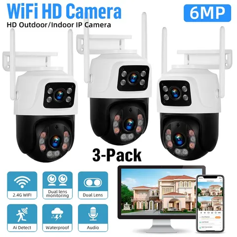 3PACK 6MP Home Security CCTV Video Surveillance Camera Outdoor Human Detection