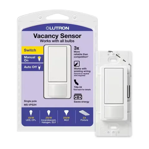 Maestro Vacancy-Only Sensor Switch, 2 Amp/Single-Pole, No Neutral Required, Whit