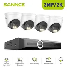 SANNCE 8CH NVR 3MP Audio POE IP Security Camera System Human Vehicle Detection