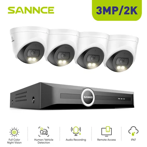 SANNCE 8CH NVR 3MP Audio POE IP Security Camera System Human Vehicle Detection