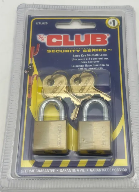 The Club UTL825 Padlock Set 2 Pack Keyed Alike Brass Locks NOS Sealed Security