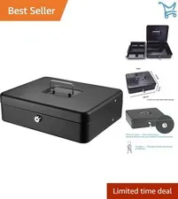 Money Saving Box Alloy Steel Lock Box Portable Cash Safe with Tray 0.21 Cu Ft