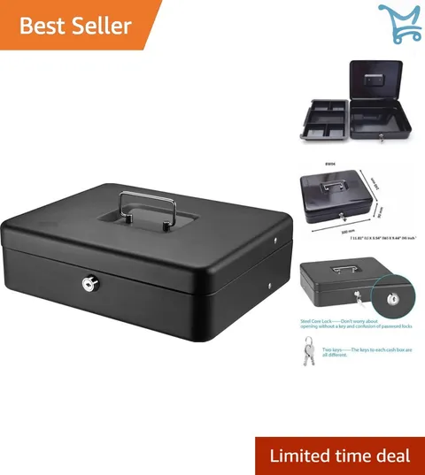 Money Saving Box Alloy Steel Lock Box Portable Cash Safe with Tray 0.21 Cu Ft