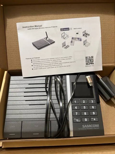 SAMCOM FTAN10A 10-Channel Wireless Intercom, Power Adapter & Instruction Manual
