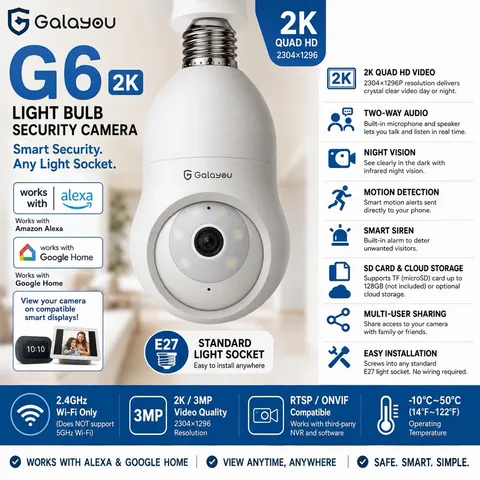 Galayou G6 2K Light Bulb Security Camera WiFi Alexa Google Home E27 Tested
