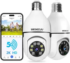 WESECUU Light Bulb Security Camera -5G& 2.4Ghz Wifi 2K Security Cameras Wireless
