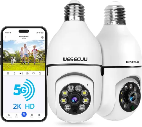 WESECUU Light Bulb Security Camera -5G& 2.4Ghz Wifi 2K Security Cameras Wireless