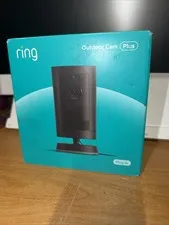 Ring Outdoor Cam Plus Plug-In – 2K Video, Low-Light Vision, Black – OEM Sealed