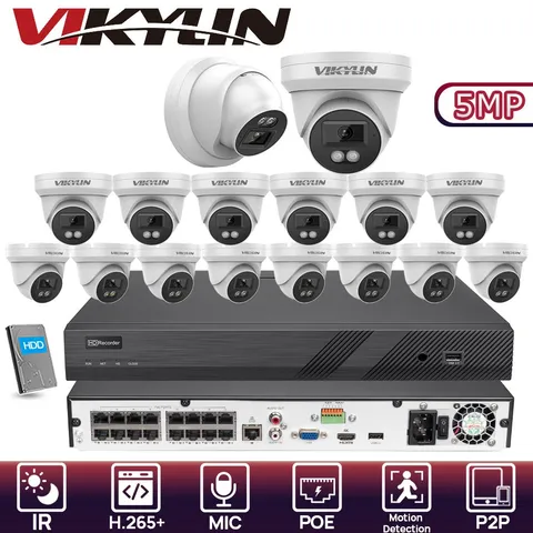 Vikylin 16CH NVR System Mini Turret 5MP IR MIC POE Security Camera homekit Lot