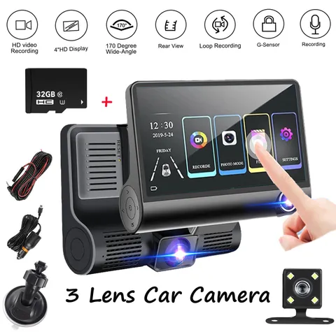 32G Camara De Seguridad Para Carro Auto 3 lenses Delantero/Trasero/Interior Dash