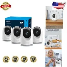 Indoor Security Cameras 2K 4pk, 360° View, Night Vision, Two-Way Audio, SD/Cl...