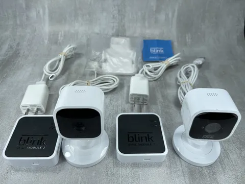2 Blink Mini Plug in Smart Wired Camera W 2 Sync Modules - Tested