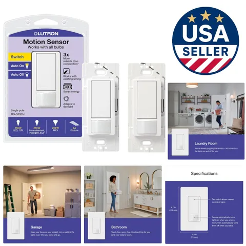 Automatic Motion Sensor Light Switch Set for Bathrooms & Garages - 2-Pack