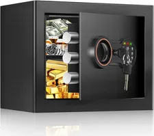 Compact Home Safe with Alarm, LED Light, Wall/Floor Mountable for Security