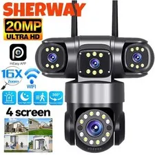5MP 4-Lens PTZ Outdoor Cam,16X Zoom Waterproof Night Vision CCTV Surveillance