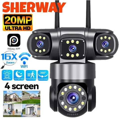 5MP 4-Lens PTZ Outdoor Cam,16X Zoom Waterproof Night Vision CCTV Surveillance