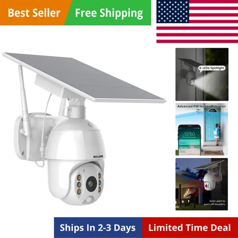 Solar Powered Security Camera Outdoor Wireless, 360 Pan Tilt WiFi Camera with...