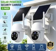 2-Pack Waterproof Outdoor HD Security Cameras IP54-Rated, Solar-Powered, WiFi