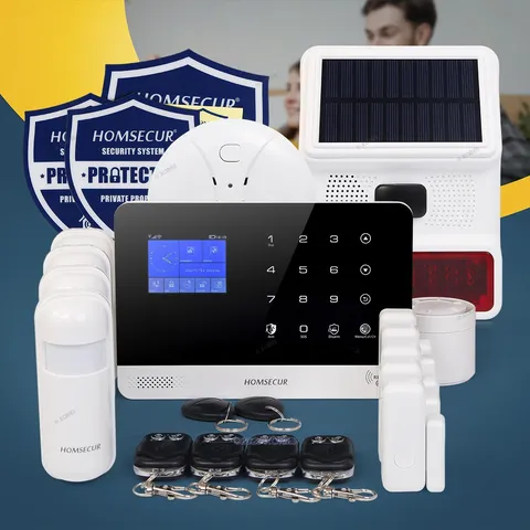 HOMSECUR Wireless WIFI 4G Home Alarm System+Wireless Solar Outdoor Flash Siren
