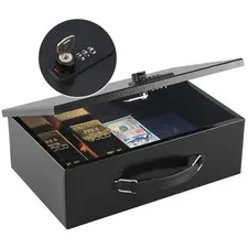 Dual Lock Fireproof Document Box, Portable Metal Safe, Black