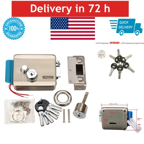 AMOCAM Electric Door Lock DC 12V Stainless Steel E-Lock with Keys